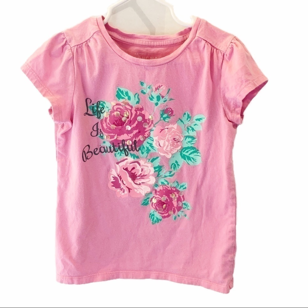 Sonoma “Life is Beautiful “Floral Sequins Pink Tee. Size 6
